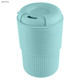 A drink bottle in light blue, featuring a ribbed design and a lid with an opening, includes a logo.