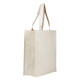 A cream-coloured canvas tote bag with two handles and a sleek design, featuring a branding logo.