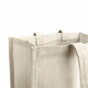 A cream-coloured canvas tote bag with sturdy handles and an open top, featuring a logo.