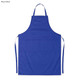 A royal blue cotton apron with a front pocket and ties for fastening. It features a logo.