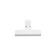 A white plastic clip with a rectangular base and a hole for hanging. It features a simple design.