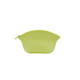 A silicone cosmetic bag in vibrant lime green with a curved design and zip closure.
