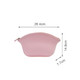 A pink silicone cosmetic bag with dimensions of 26.4cm x 7.7cm x 14.8cm, featuring a zip closure.