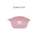 A pink silicone cosmetic bag with a curved design and a logo on the front.