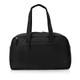 A black duffle bag with two handles and multiple zippered compartments. Features exterior pockets and a simple design.