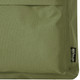 An olive green recycled fabric laptop backpack featuring a logo, showcasing its textured surface.