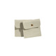 A square, light grey PU leather jewelry pouch with a gold button closure. Features branding on the surface.