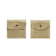 A square gold PU leather jewelry pouch with a snap closure and smooth finish, featuring two views of the product.