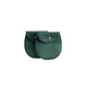 A pair of oval velvet jewelry pouches in dark green, featuring a button closure and a stitched edge.