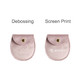 A pink oval velvet jewelry pouch with a button closure and branding options for debossing and screen printing.