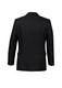 A black men's classic jacket featuring a two-button design and a structured fit, with a visible logo.