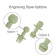 Silicone kids cutlery set in light green, featuring options for fork and spoon styles with an engraving style.