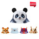 A panda-themed bucket hat with animal ears, featuring a cartoonish design in black, white, and grey.