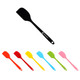 A set of spatulas in black, red, yellow, green, pink, and blue with a simple design and branding.