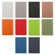 A collection of ten washable paper notebooks in various colours, including white, grey, black, brown, orange, red, green, khaki, blue, and navy. Each notebook has a simple design.