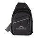 A black sling bag with a zippered compartment and a logo, featuring a sleek design.