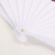 A white paper hand-held fan with a spiral handle, featuring multiple slats fanned out.