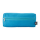 A bright blue utility case with a zippered compartment and a branding label on the side.