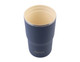 A drink bottle in navy blue with a stainless steel interior and an embossed logo.