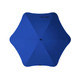 A blue umbrella with a rounded shape and a central point, featuring a branding logo.
