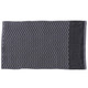 A grey gym towel featuring a textured zigzag pattern and a convenient pocket. It has a logo in one corner.