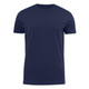A navy blue men's crew neck t-shirt featuring a simple design and a logo.