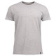 A grey crew neck t-shirt featuring a simple design and a small logo on the side. Suitable for casual wear.