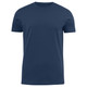 A navy blue crew neck t-shirt with short sleeves and a subtle logo.