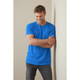 A blue men's classic organic T-shirt displayed on a model against a neutral background. The shirt has a logo.