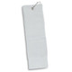 A golf towel featuring a solid white design, complete with a hanging loop for easy attachment.
