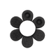 A black silicone product shaped like a flower with various textured petal designs and a central circular opening.