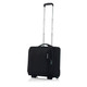A black wheeled underseater suitcase with a retractable handle and a logo.