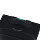 A black wheeled underseater bag with teal accents and a handle on top. It features a zippered compartment.