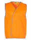 An orange Hi-Vis safety vest with grey detailing and a wrap design, featuring a logo on the label.