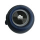 A navy blue waterproof Bluetooth speaker with a rounded design and a logo on the front.