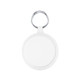 A keyring with a round, white attachment featuring a textured rim, ideal for holding keys or small items.
