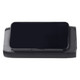 A black outdoor speaker and wireless power bank with a sleek design and a glossy surface. It features a logo.