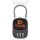A TSA-approved luggage lock in black with a combination dial and an orange logo.