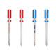 A set of ballpoint pens shaped like screwdrivers in red and blue, featuring a logo on one pen.
