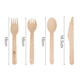 A pack of 100 disposable wooden cutlery including forks, spoons, knives, and 2-in-1 utensils. Natural wood colour.
