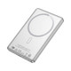 A silver 15W MagSafe power bank featuring a circular design and a small logo.
