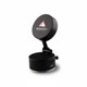 A black adjustable magnetic mobile stand with a round top and a base featuring a logo.