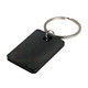 A rectangle stainless steel keytag with a sleek black finish and a metal keyring attached.