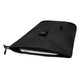 A black roll-top backpack with a zippered compartment, featuring a logo and a sleek design.