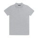 A light grey polo shirt with a classic collar and short sleeves, featuring a logo on the chest.