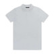 A plain white men's polo shirt with a collar and a logo on the chest.