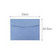 A blue PU leather A4 file bag with a flap closure, measuring 33cm by 24.5cm, featuring a logo.