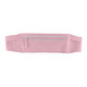 A pink sports running belt bag with a zip pocket and adjustable straps. It features a subtle branding logo.