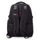 A black backpack with padded straps, featuring mesh detailing and a logo on the back.