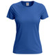 A women's classic T-shirt in a vibrant blue colour, featuring a round neck and short sleeves, with a logo.